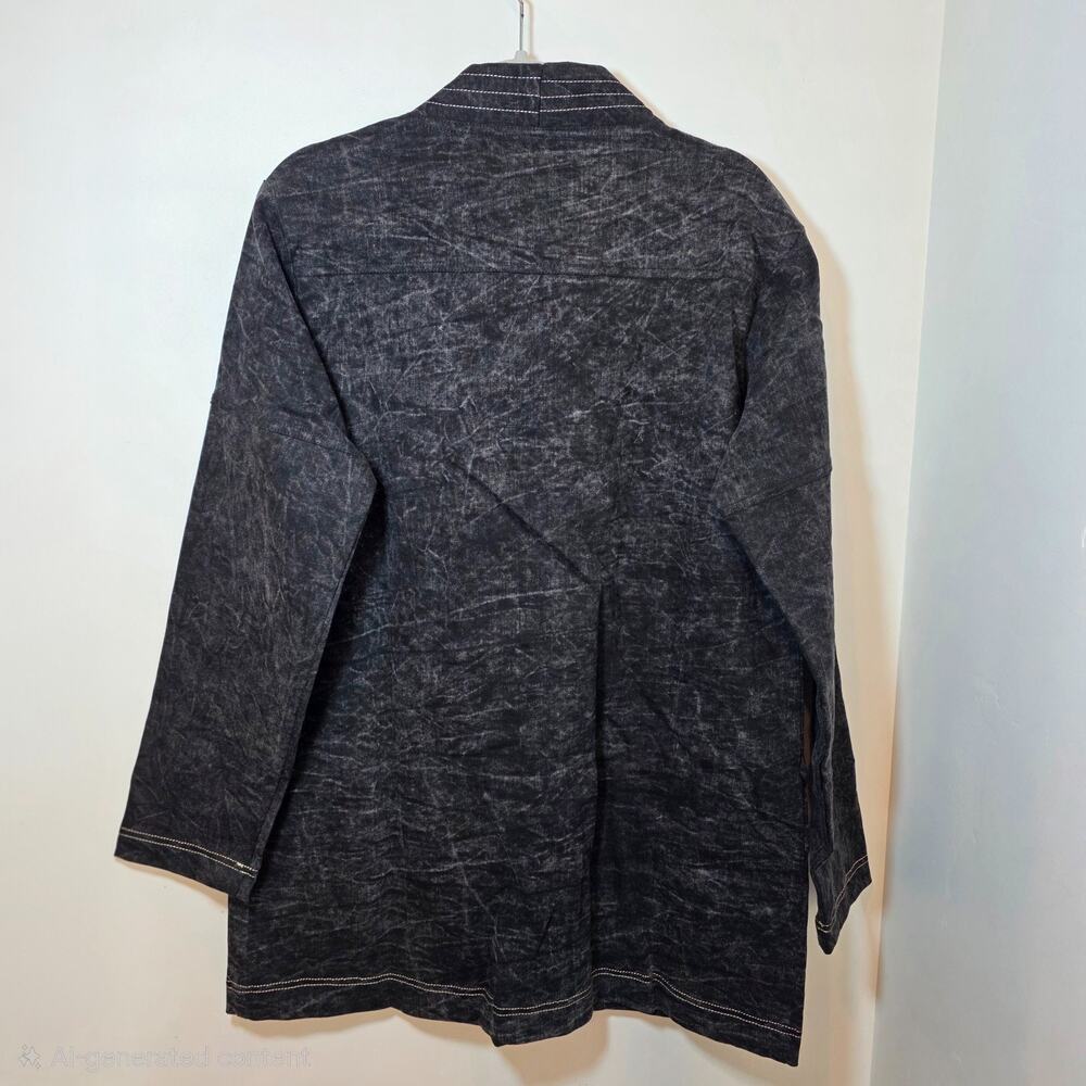 Men's Acid Wash Denim Jean Chore Jacket Size M Oversized Black Pockets Grunge - Picture 5 of 10